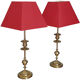 Duo de lampes en laiton abat-jour rouge