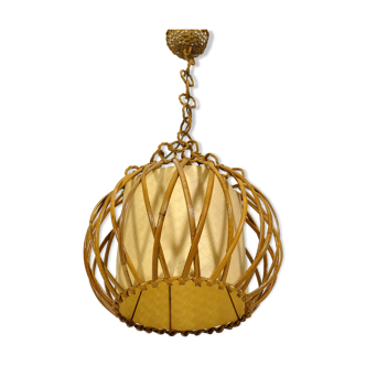 Suspension en papier et rotin, France, 1960’s.