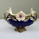 Art Nouveau navy blue barbotine bowl with raised floral decoration