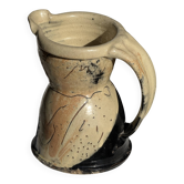 Artisanal carafe in thick beige, pink, and black ceramic H21.