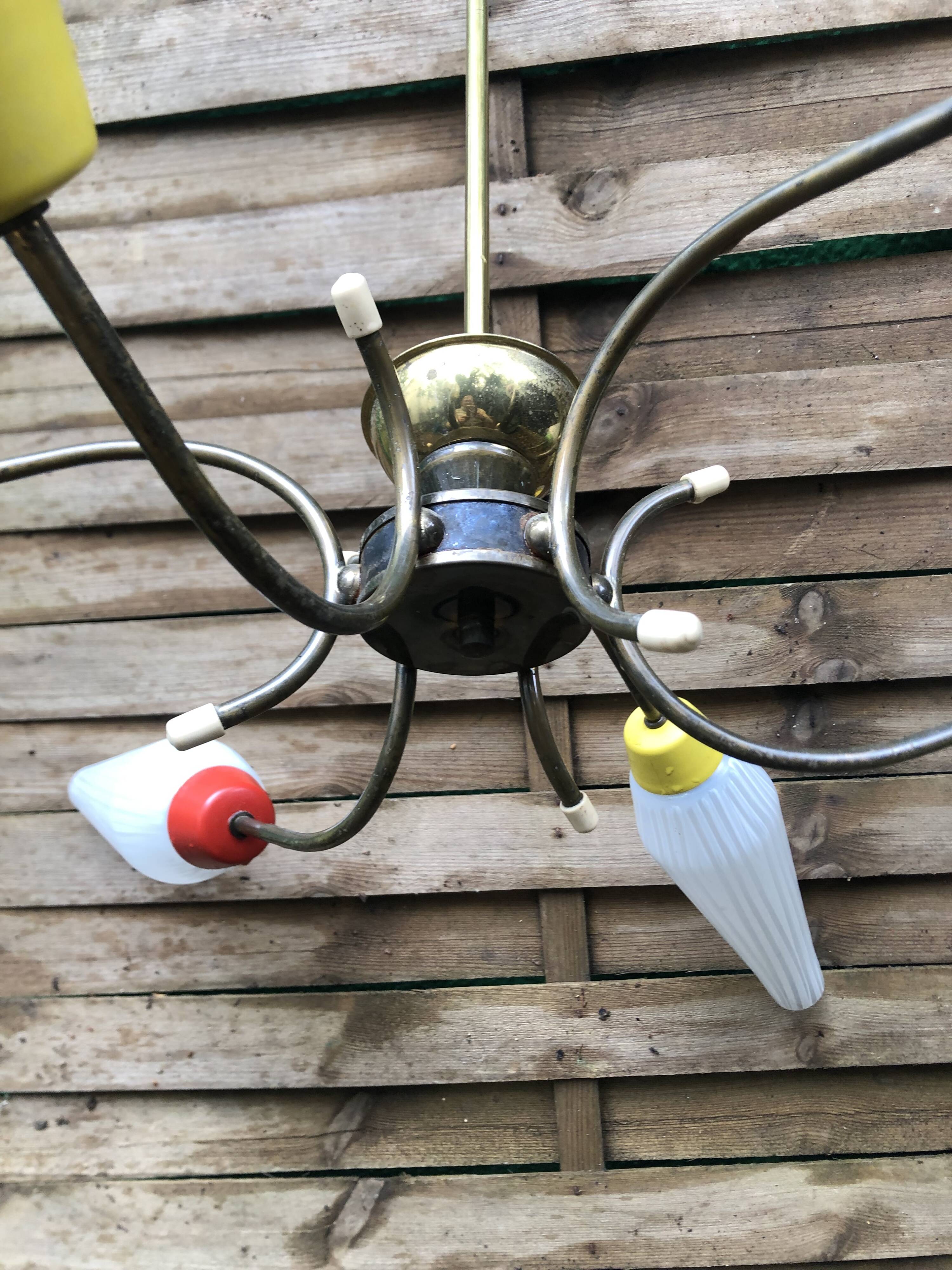 Vintage 6-arm pendant light from the 1960s