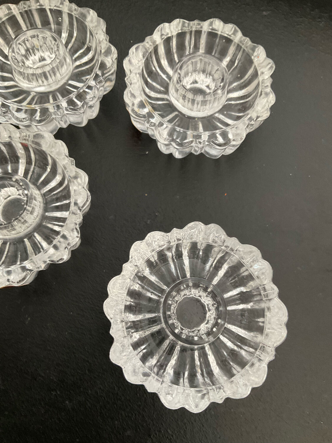 Series of 6 vintage molded glass candle holders Italy