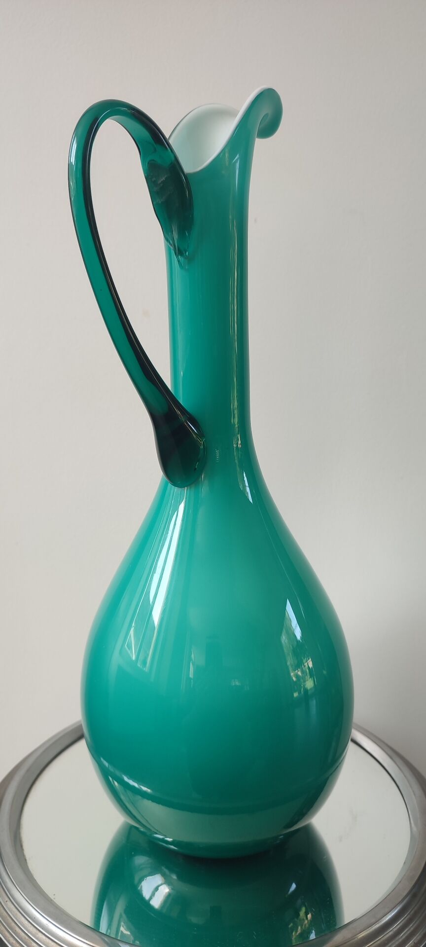Vintage double glass vase-jug from Empoli (38 cm)