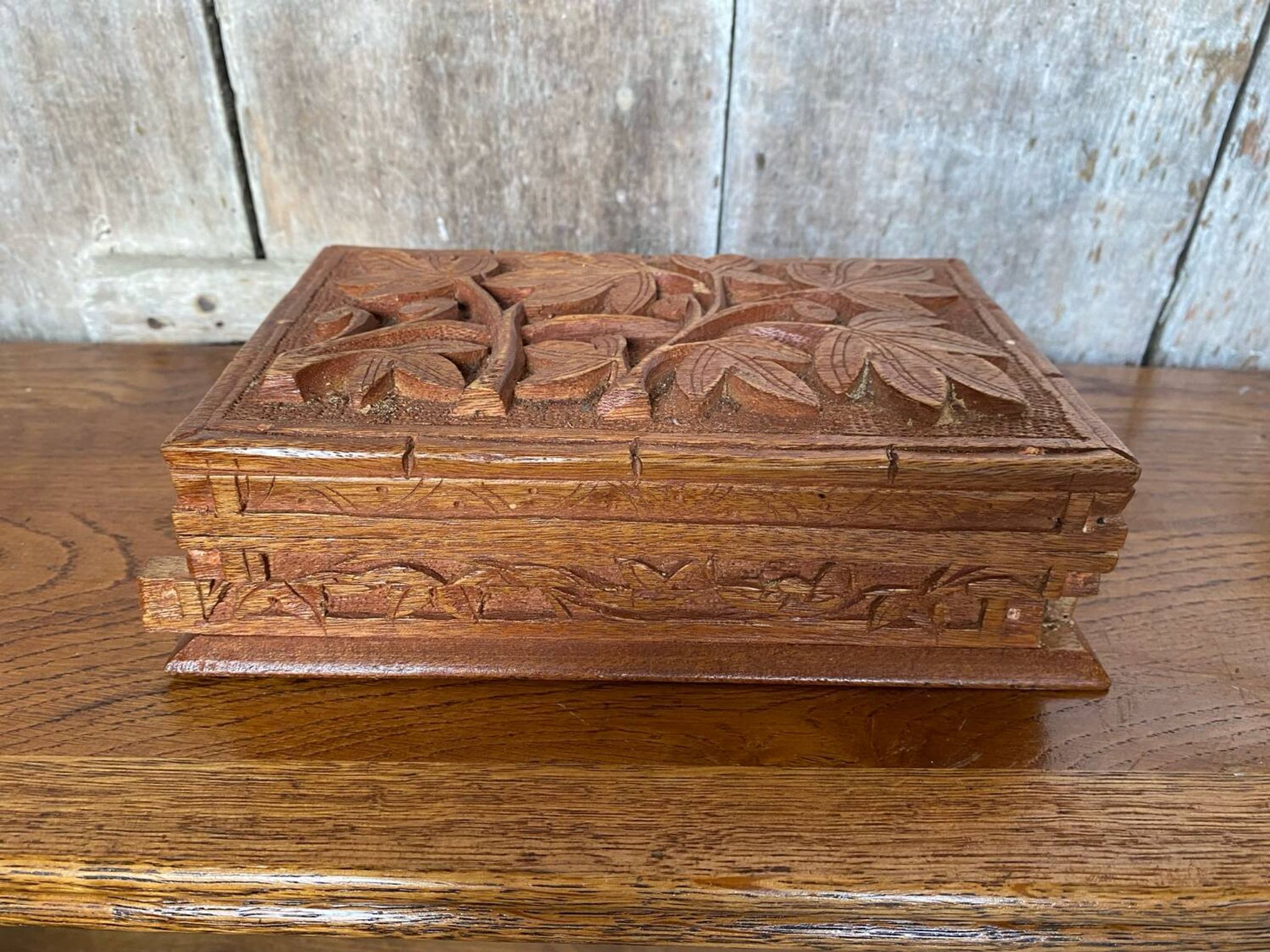 Antique Secret Jewelry Box Carved Walnut Wood 2 Compartments Vintage