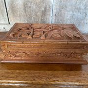 Antique Secret Jewelry Box Carved Walnut Wood 2 Compartments Vintage