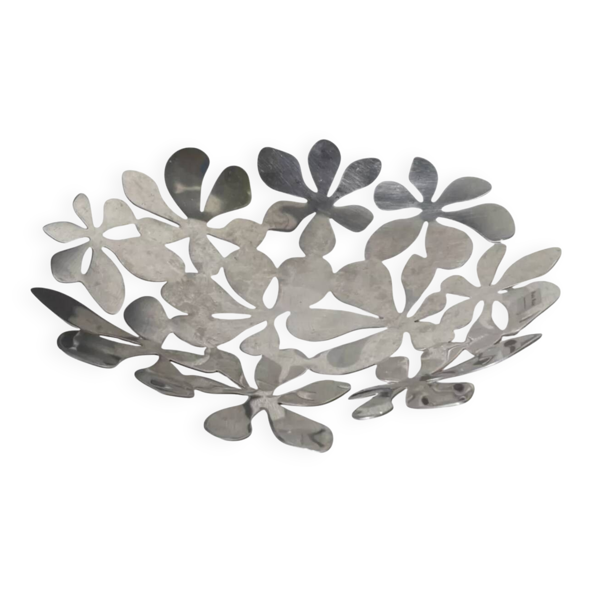 Fruit bowl/basket in chromed stainless steel, signed Monika Mulder