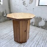 Hexagonal console table guéridon Regain pine 1970