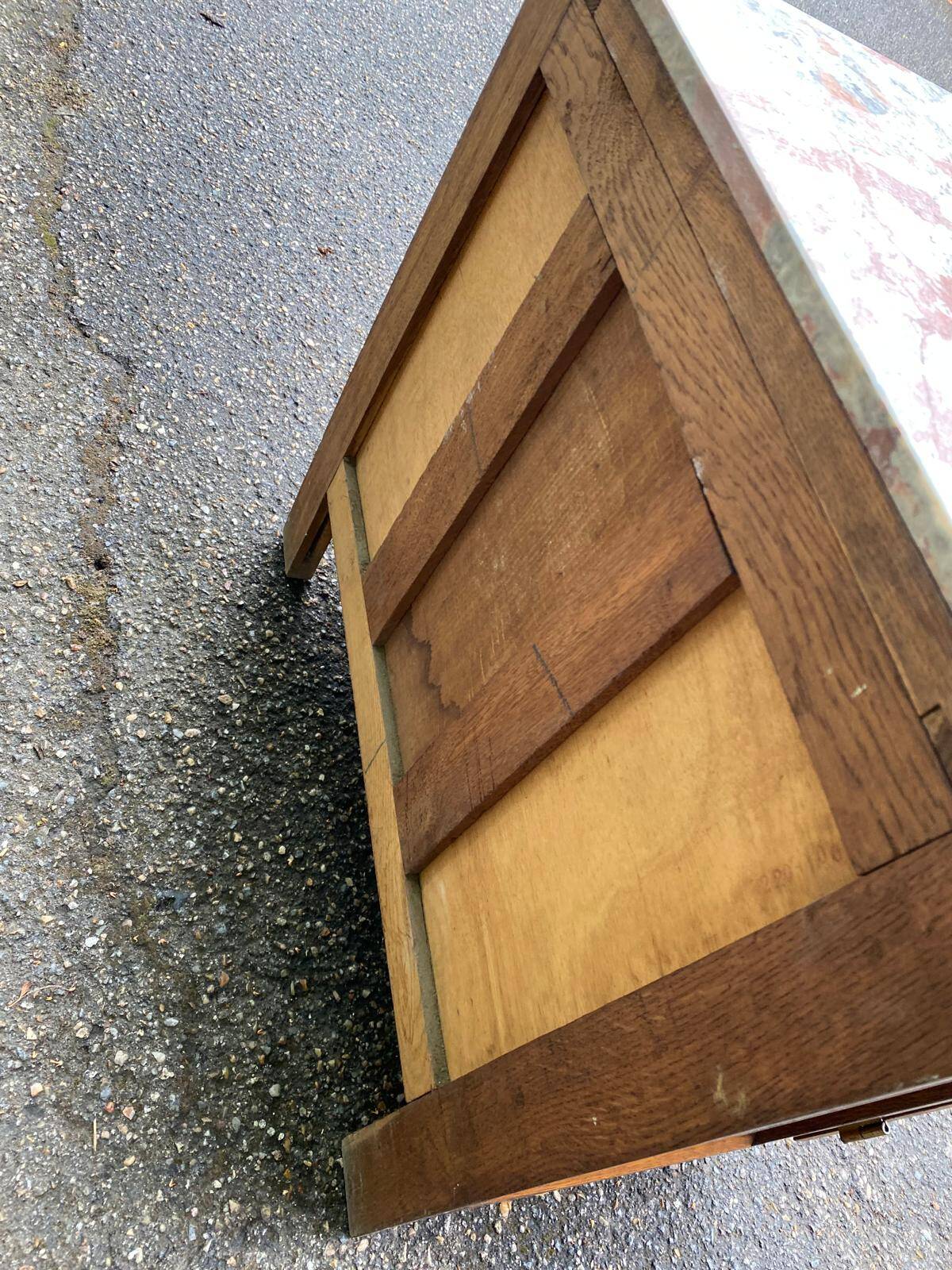 Art Deco bedside table in solid oak and marble from the 1930s.