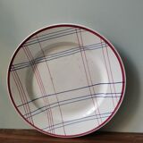 Large vintage Gien dish model Brigitte France hand painted gingham tile pattern