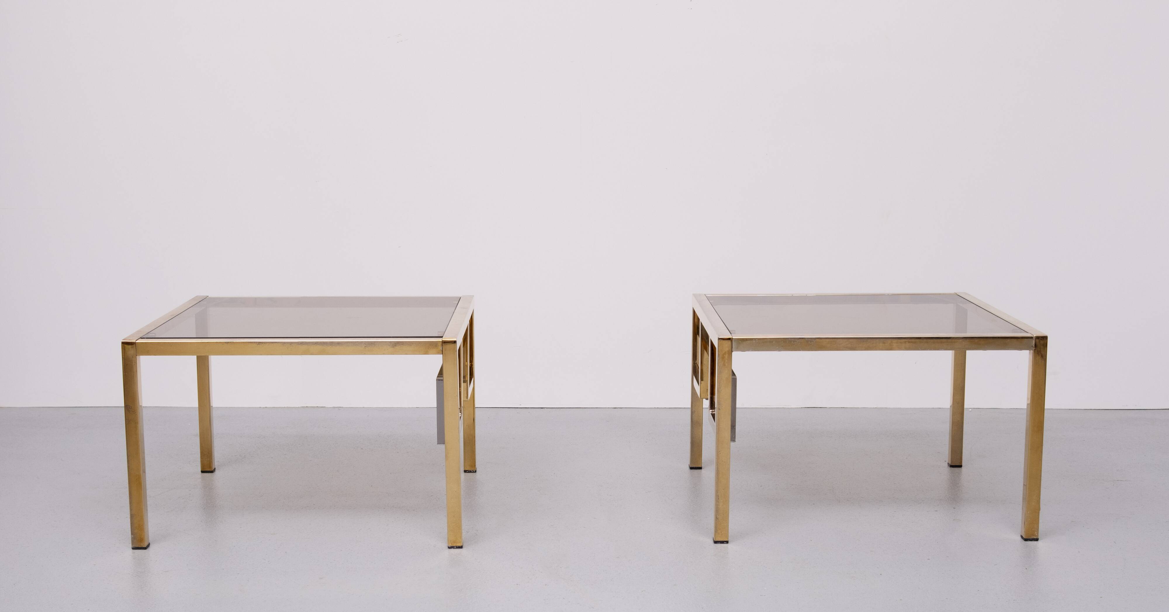 Pair Brass square side tables Belgo Chrome 1970s Belgium