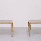 Pair Brass square side tables Belgo Chrome 1970s Belgium