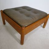 Mid-Century Danish Teak Footstool with Leather Cushion, 1970s