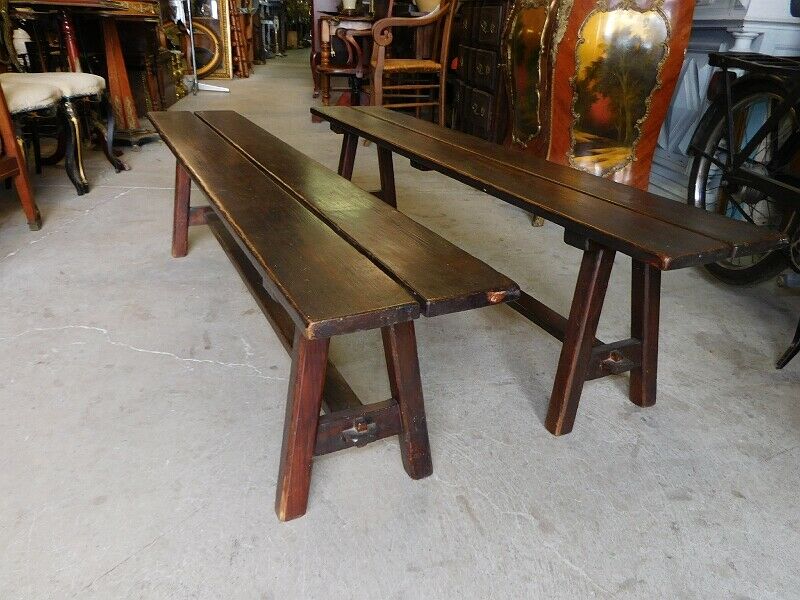 Pair of old solid wood benches