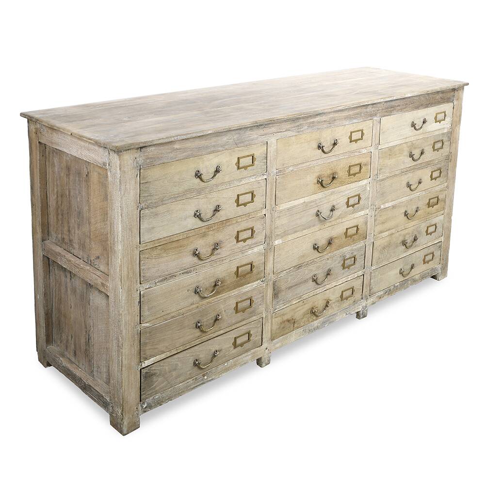 Old wooden sideboard with 18 drawers