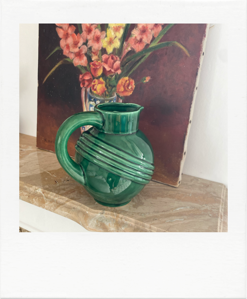 Large ceramic green ball pitcher