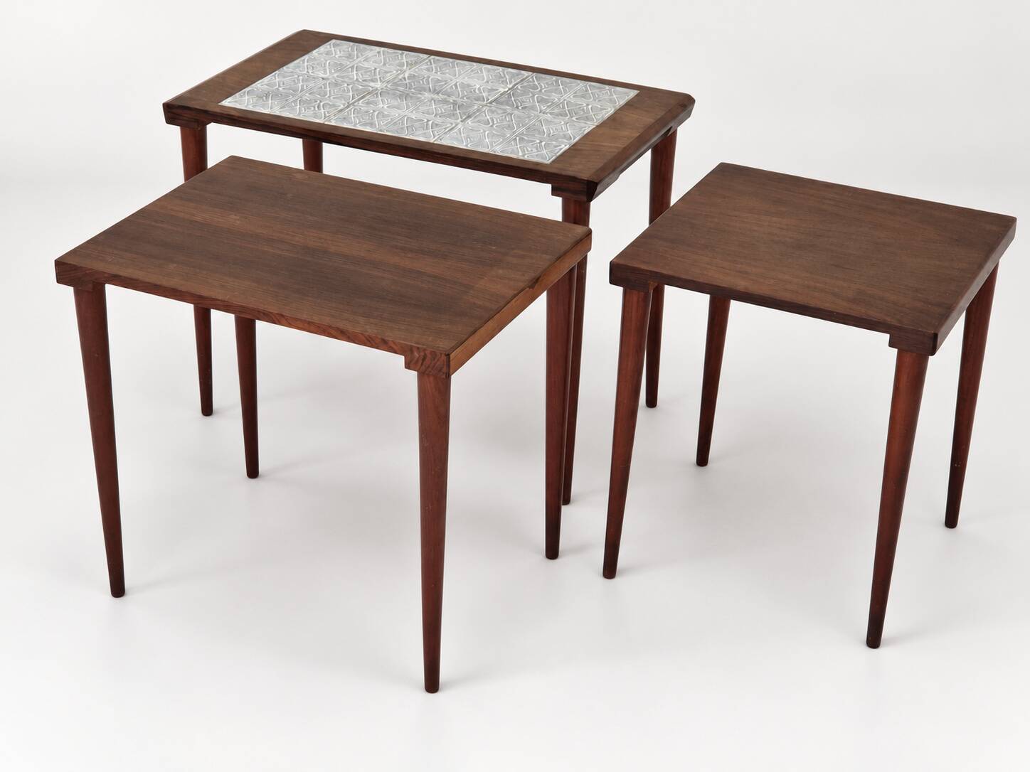 Rosewood nesting tables with ceramic tiles, Denmark, 1960s, set of 3