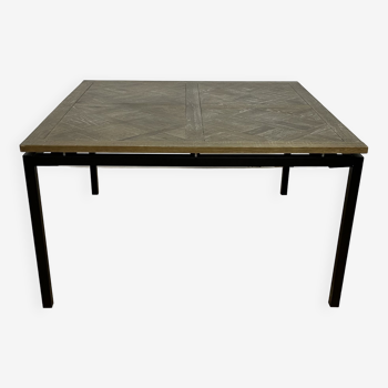 Table à manger carrée en bois et métal, style industriel, 8 couverts