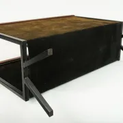 1960s mid century MAGAZINE RACK newspaper holder brown suede metal teakwood