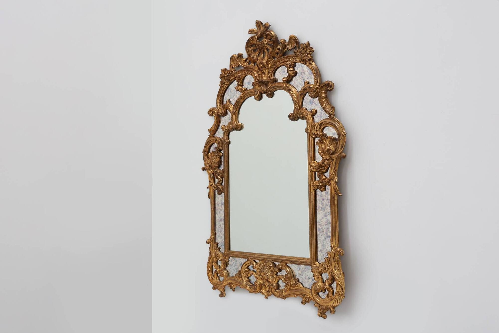 Rococo style gilt mirror with marbled glass border by Deknudt, Belgium, 197