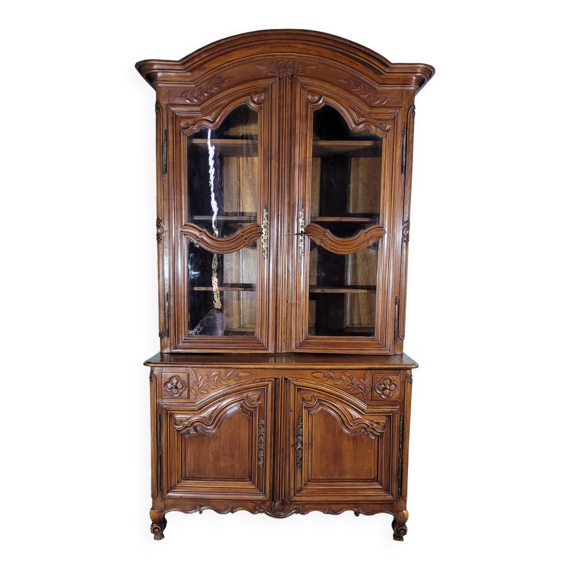 Louis XV period cherry wood sideboard with two glass panels