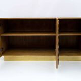 Brutalist Italian Chestnut Wood and Brass Bar Cabinet, 1970s