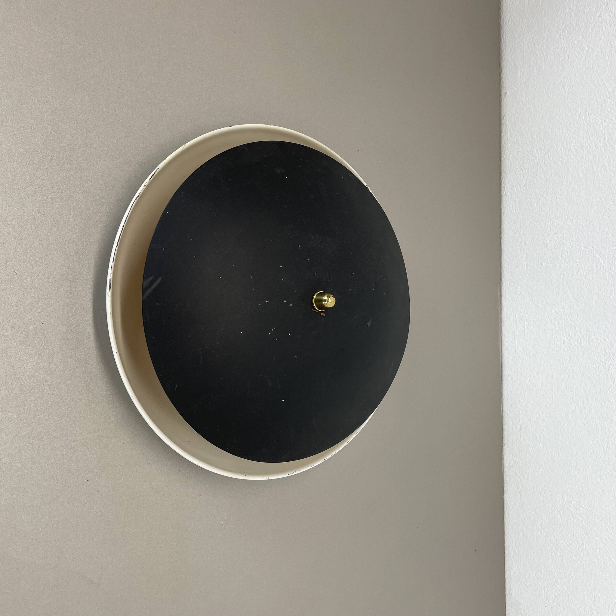unique round metal Gino Sarfatti Style Ceiling Wall Light Flushmount Italy 1950s