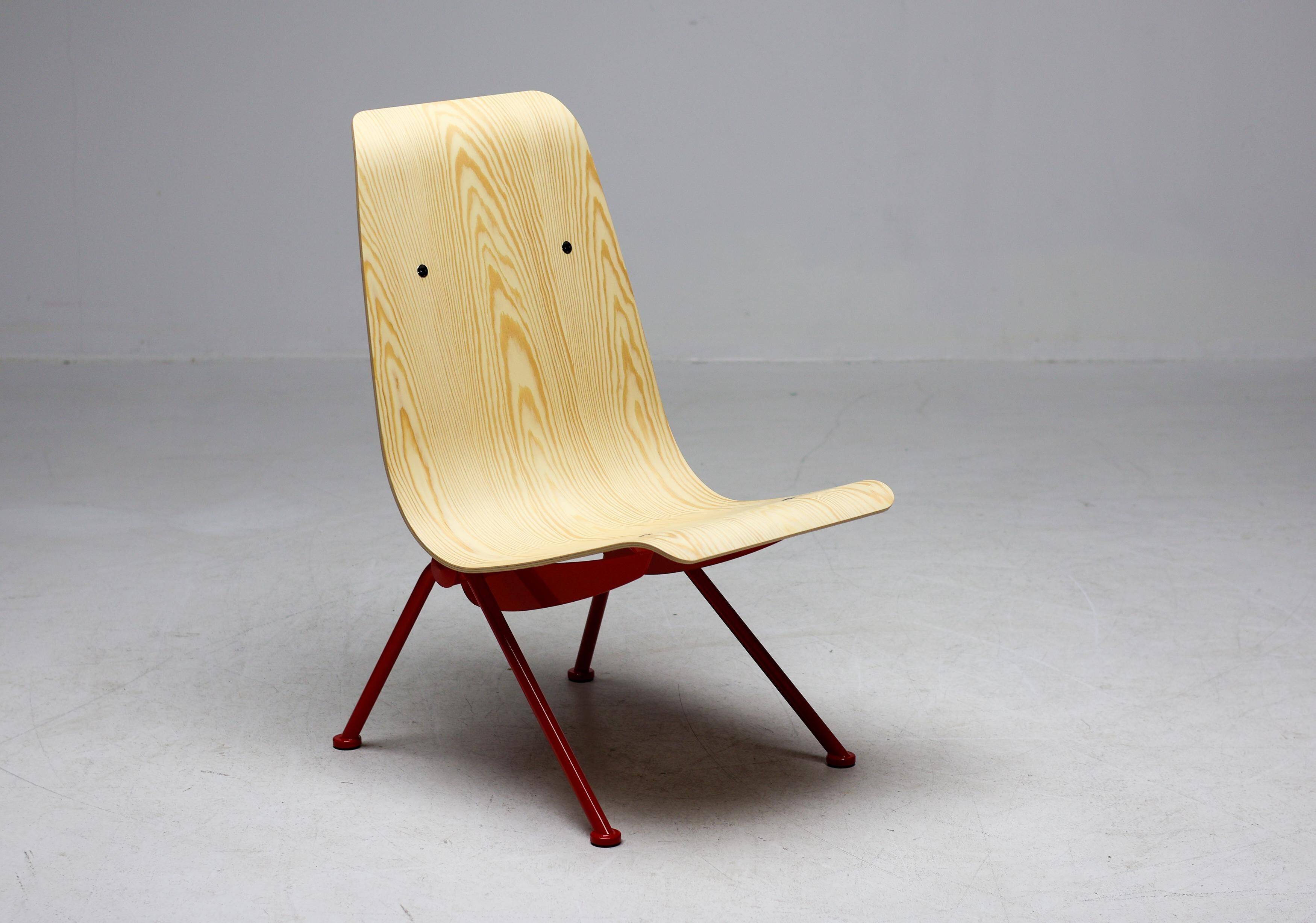 Jean Prouvé "Antoni" chair - Limited edition, red frame / plywood seat