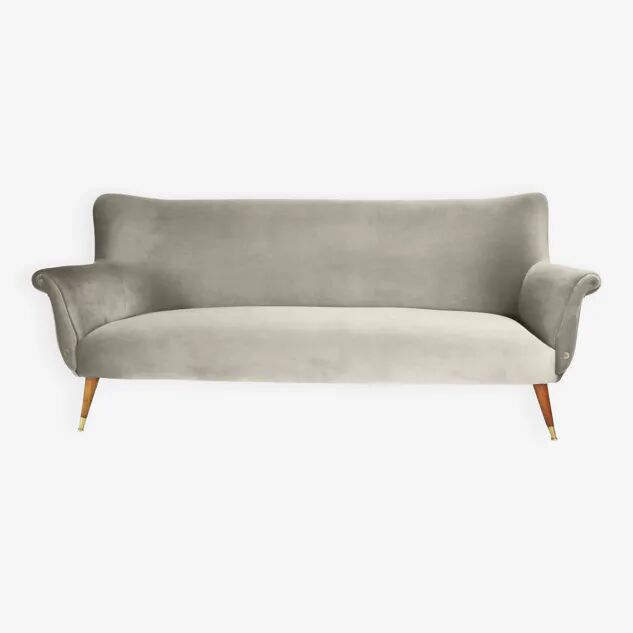 3-seater velvet sofa, original, over 60 years old, grey.