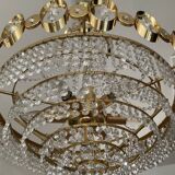 Waterfall chandelier with crystal grapevines and golden aluminum 60s-70s