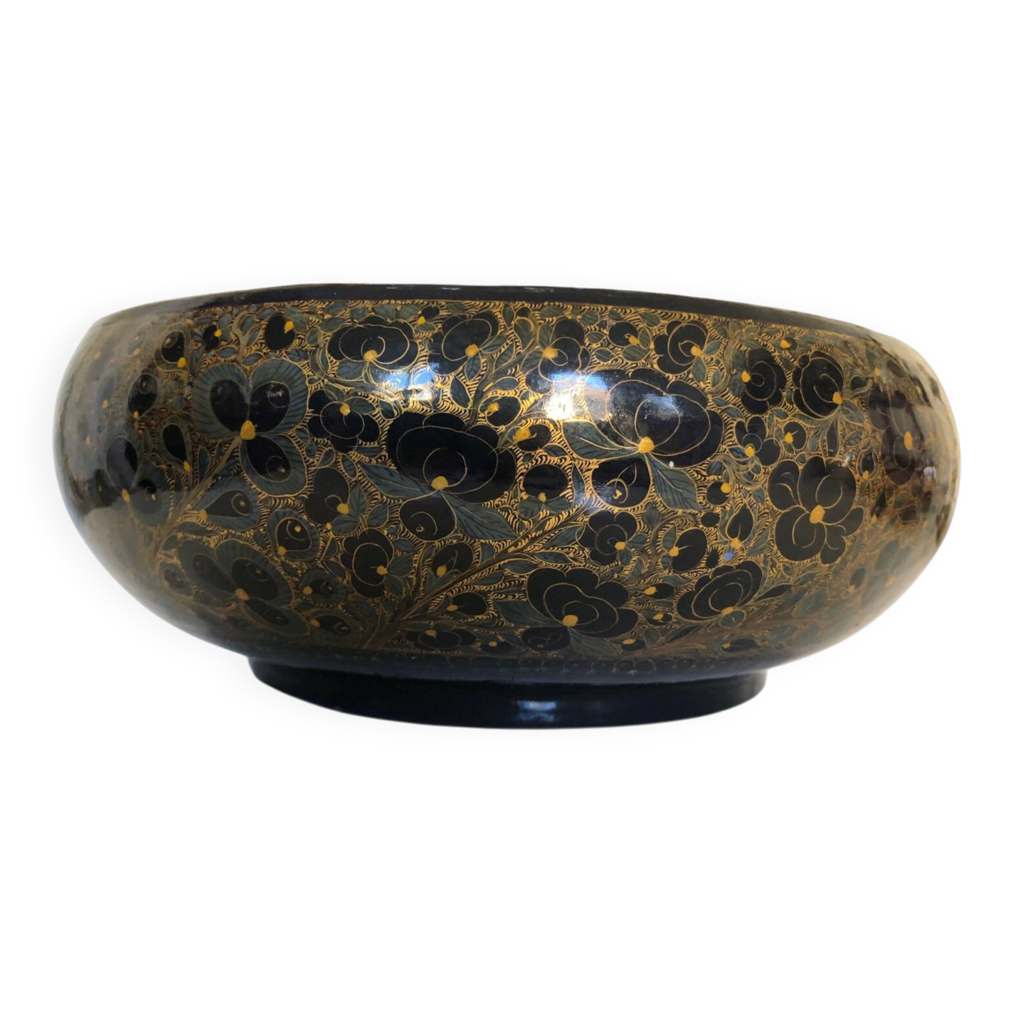 Antique black lacquered wooden coupe with gold decoration - late 19th century