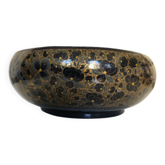 Antique black lacquered wooden coupe with gold decoration - late 19th century