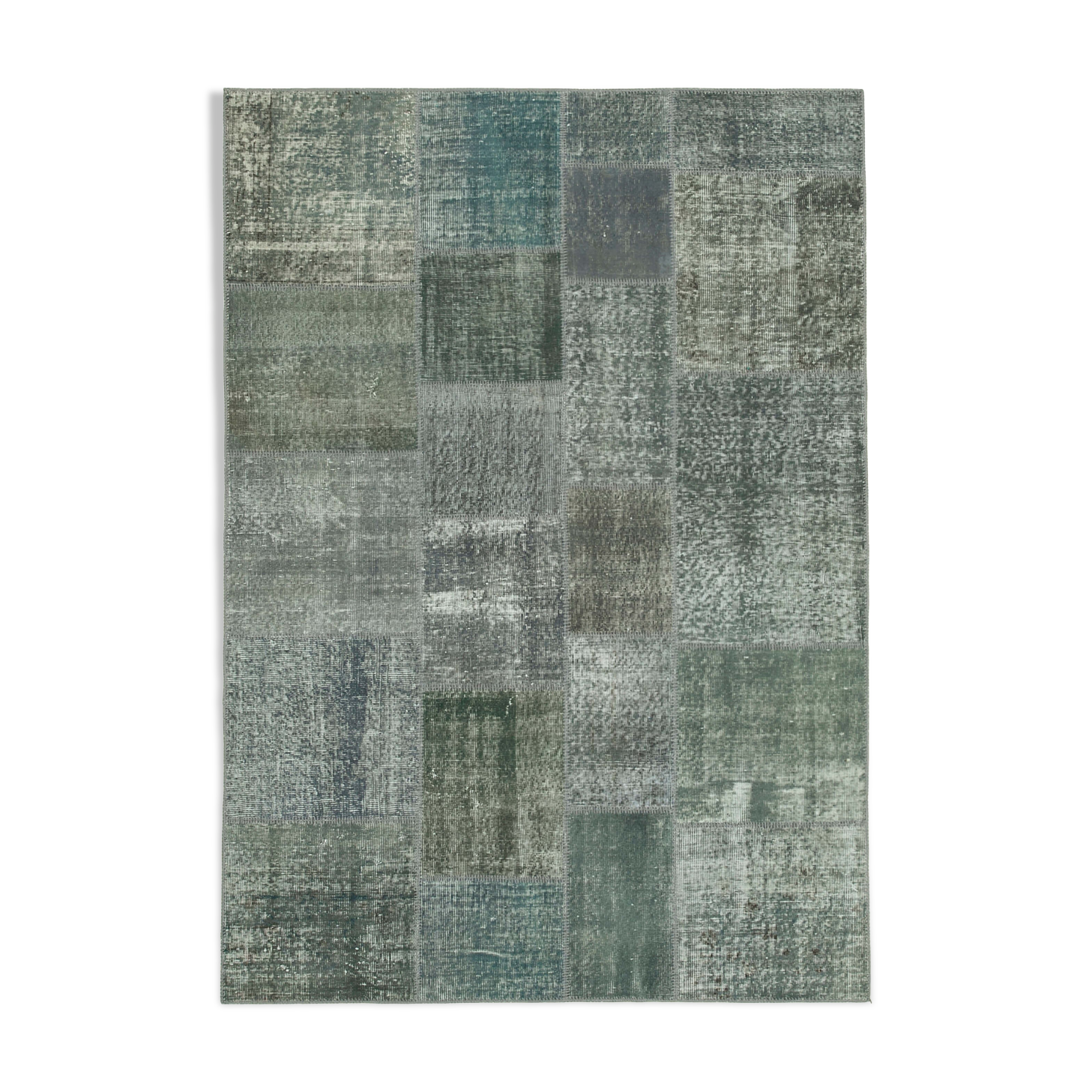 Hand-Knotted Turkish Vintage 171 cm x 242 cm Grey Patchwork Rug