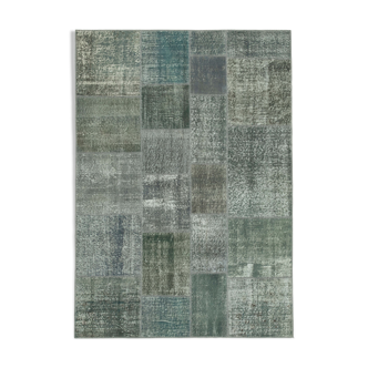 Hand-Knotted Turkish Vintage 171 cm x 242 cm Grey Patchwork Rug