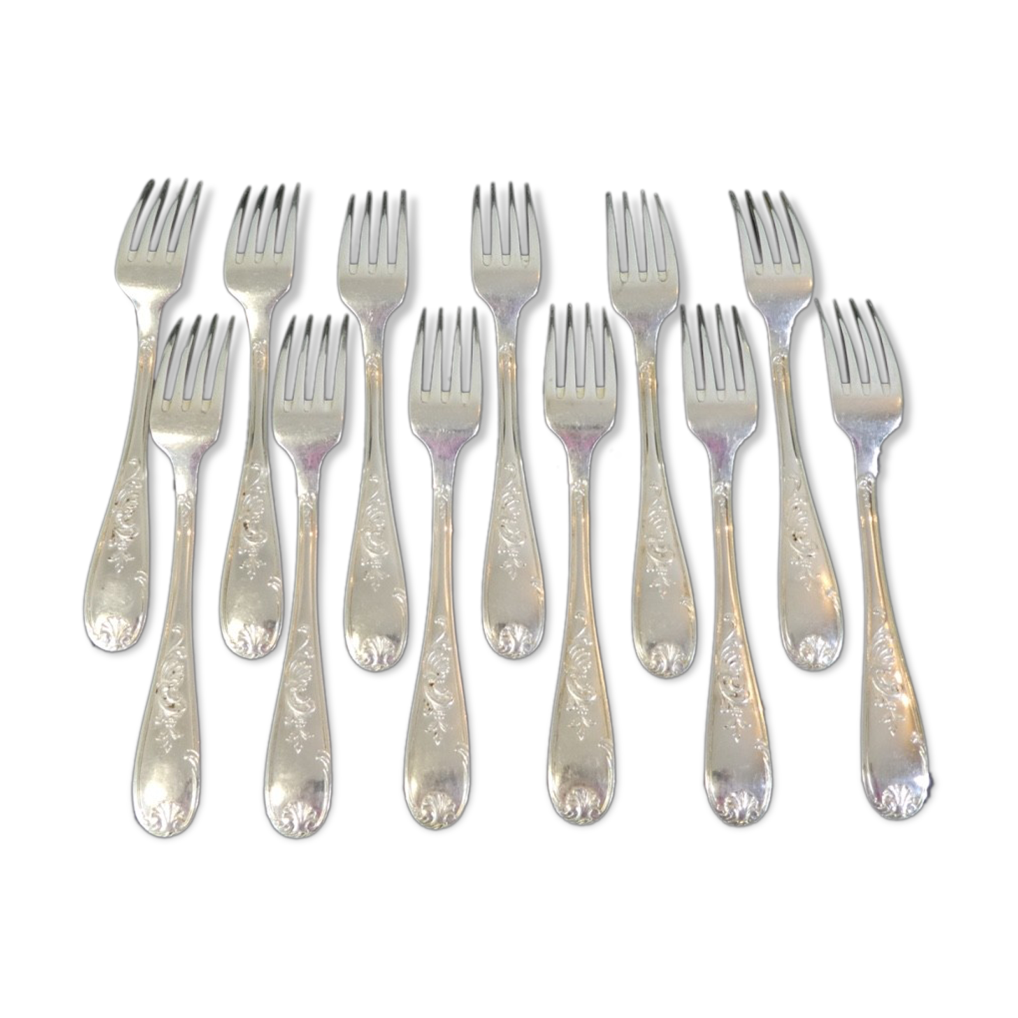 12 large forks in silver metal LOUIS XV Style MARLY