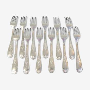 Set de 12 grandes fourchettes en metal argenté Louis xv style marly