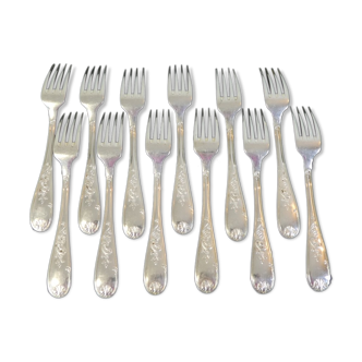 12 large forks in silver metal LOUIS XV Style MARLY