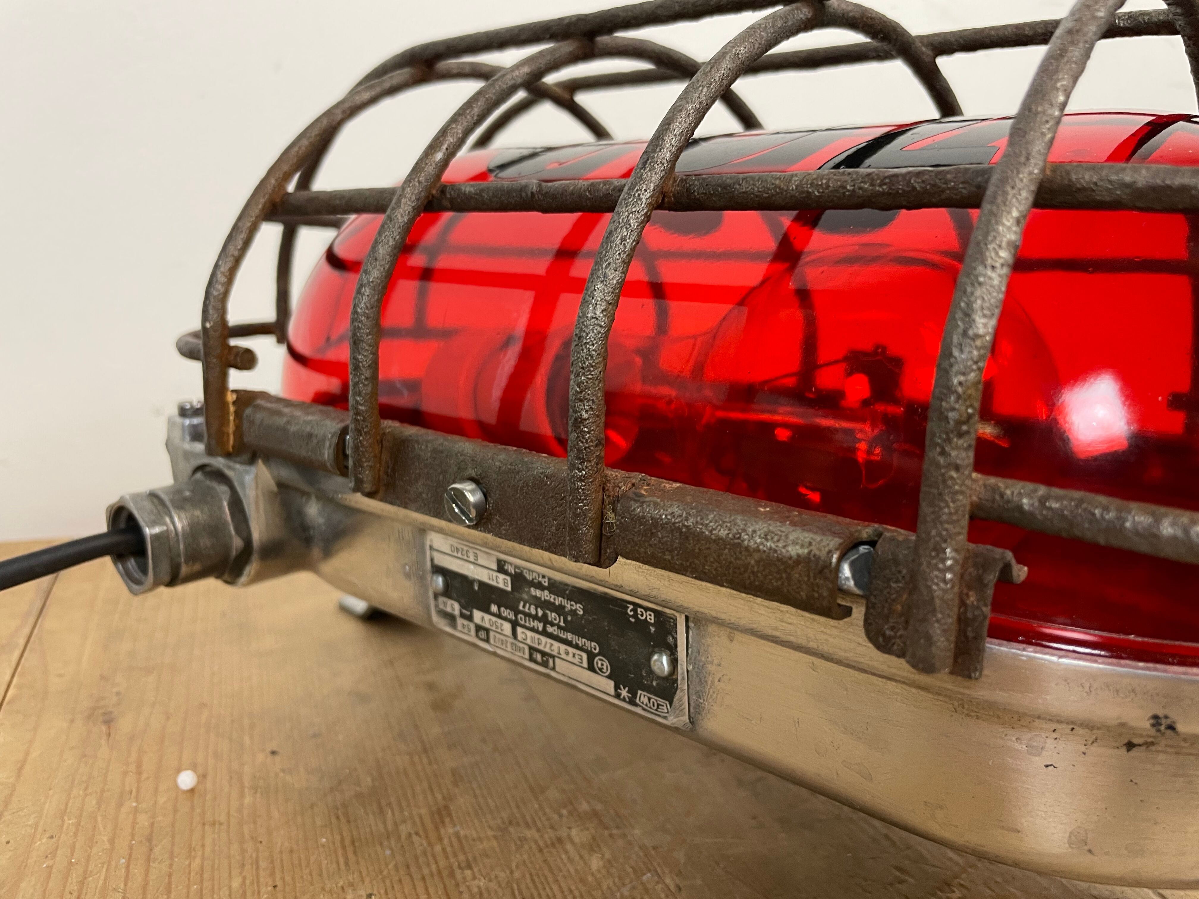 Industrial Cast Aluminium Wall Light with Red Glass from EOW, 1970s