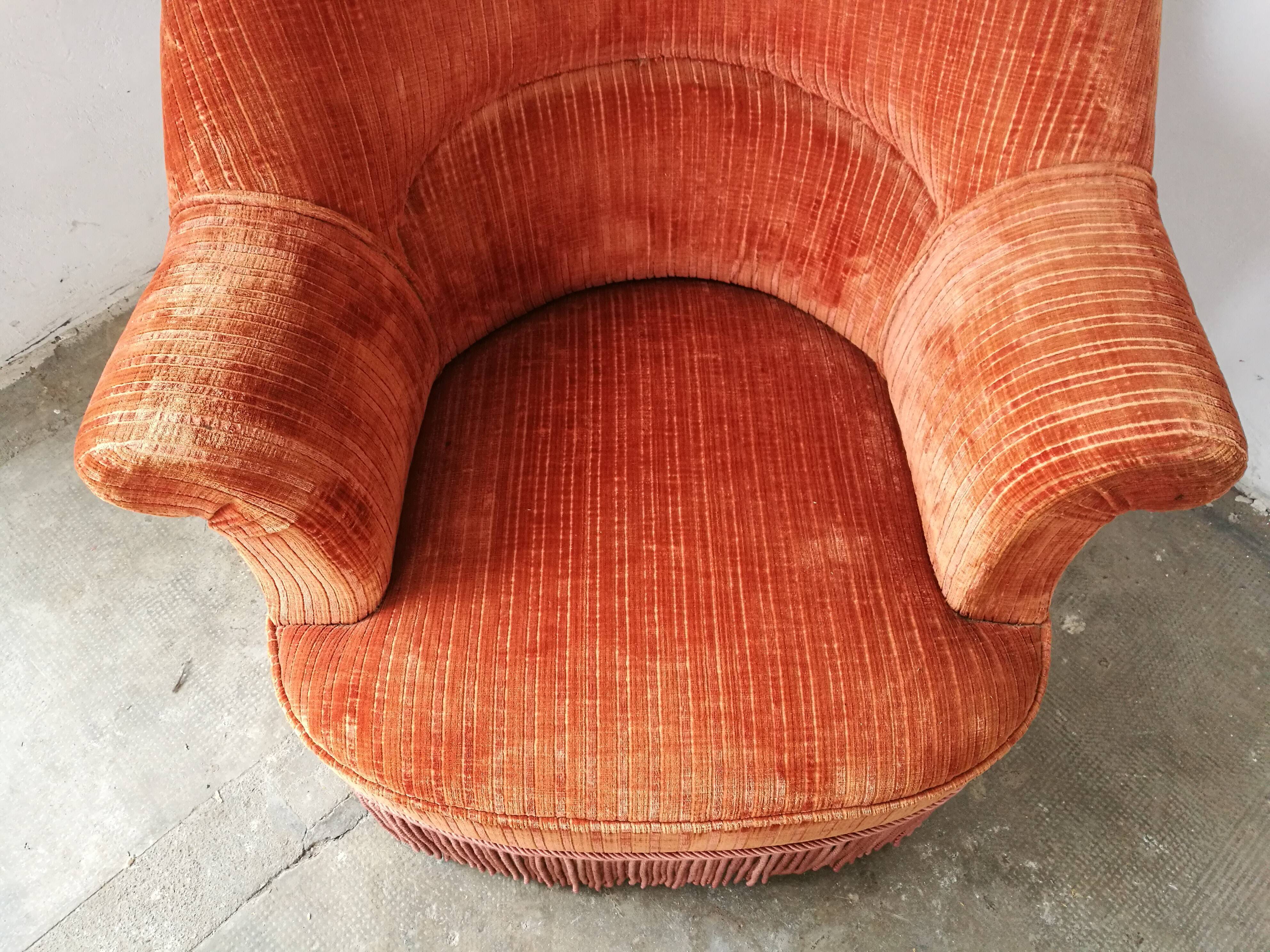 Orange velvet toad armchair