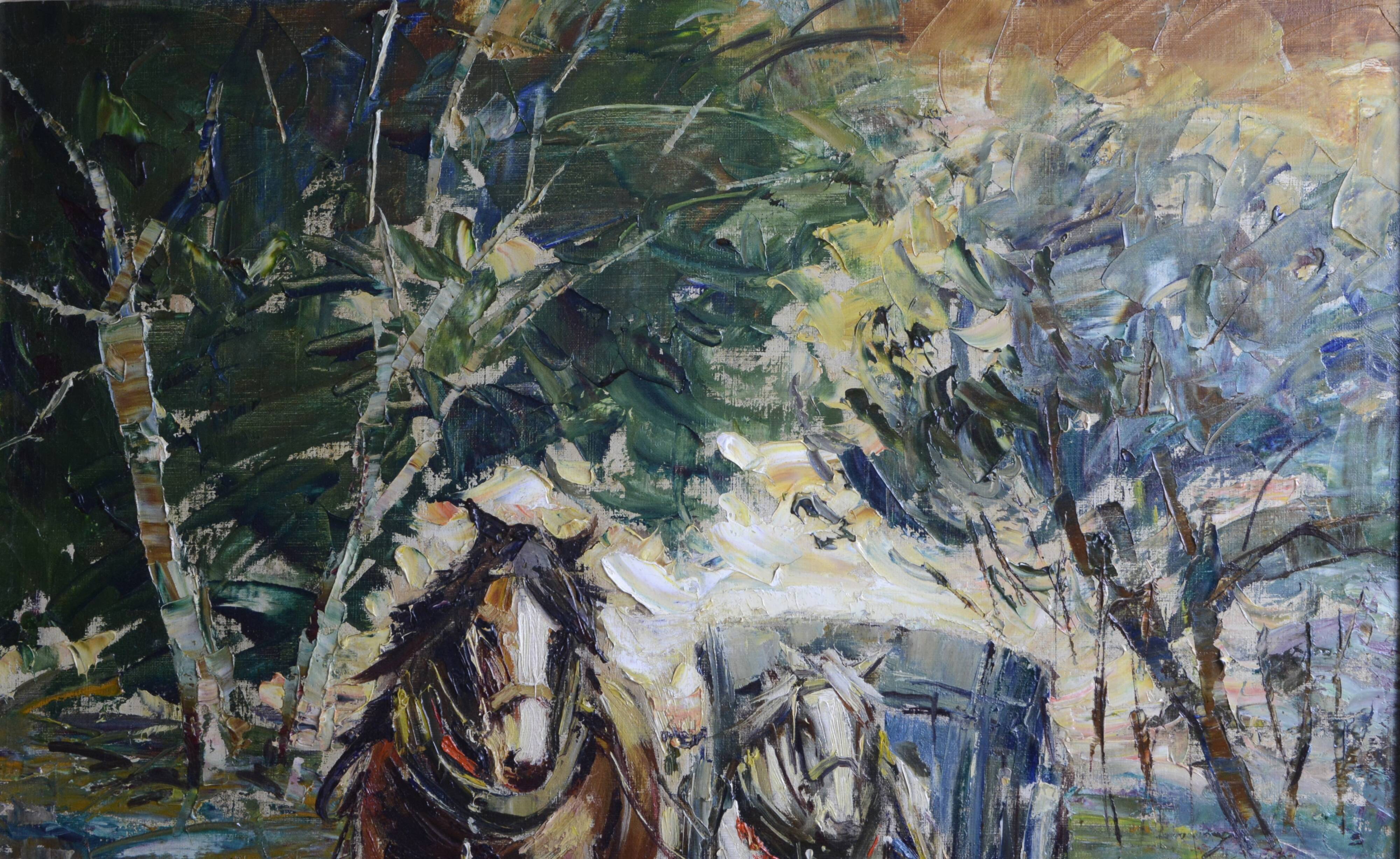 Corsican horses - Oil on canvas - Tony Cardella (1898 - 1976).