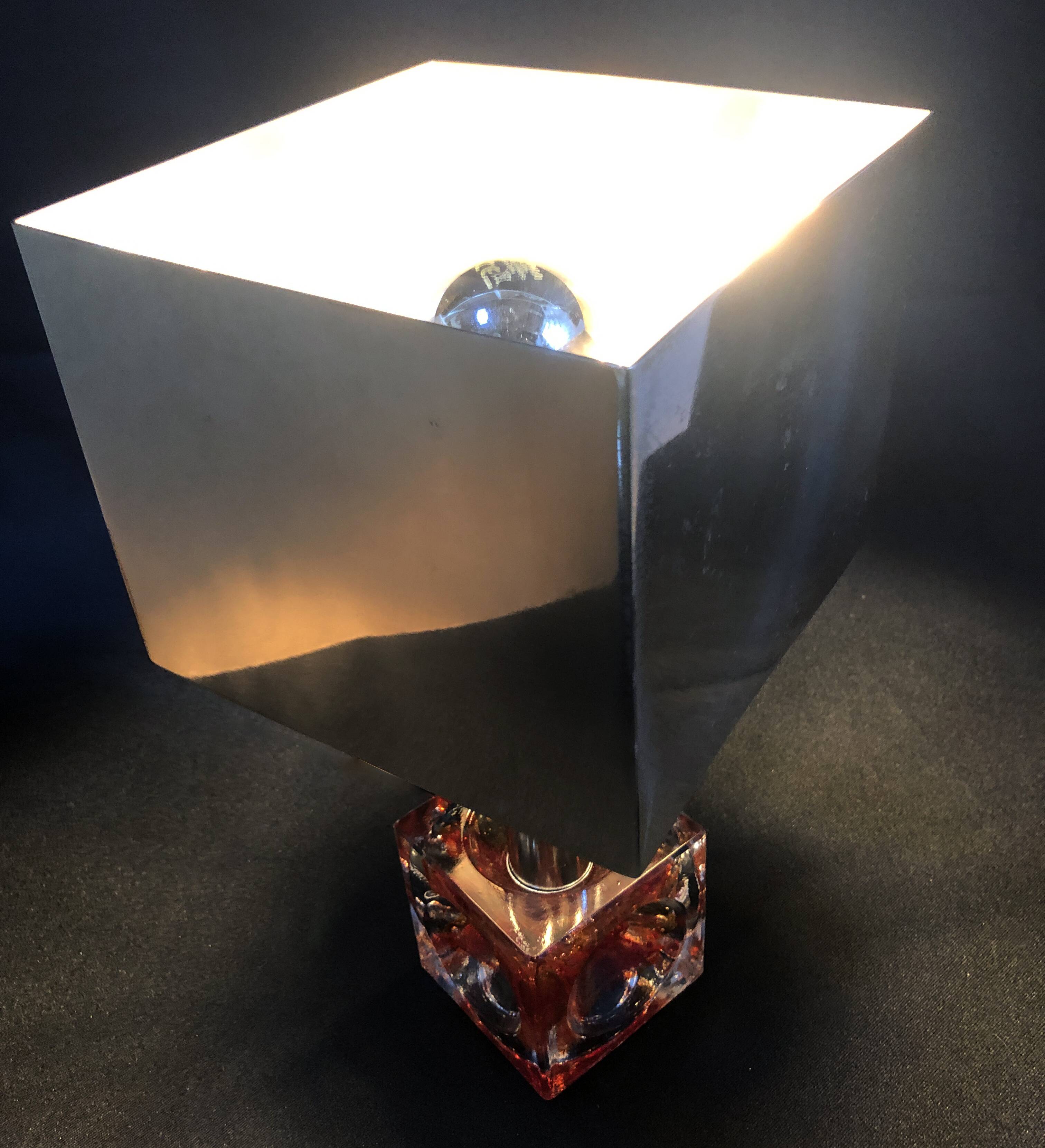 Table Lamp • Cube • Fractal Resin • Polished Steel • Chrome • 1970