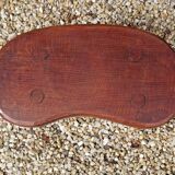 Vintage french hand turned solid oak 4 legged kidney shaped childs stool 3772