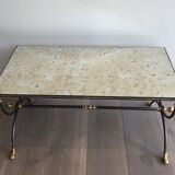 Coffee table in brushed steel and brass