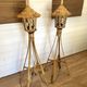 Pair of Tiki Style Lantern Floor Lamps in Bamboo & Rattan – Vintage