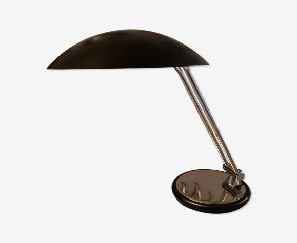 Lampe de bureau moderniste design vintage années 80 en tôle laquée noire & chrome