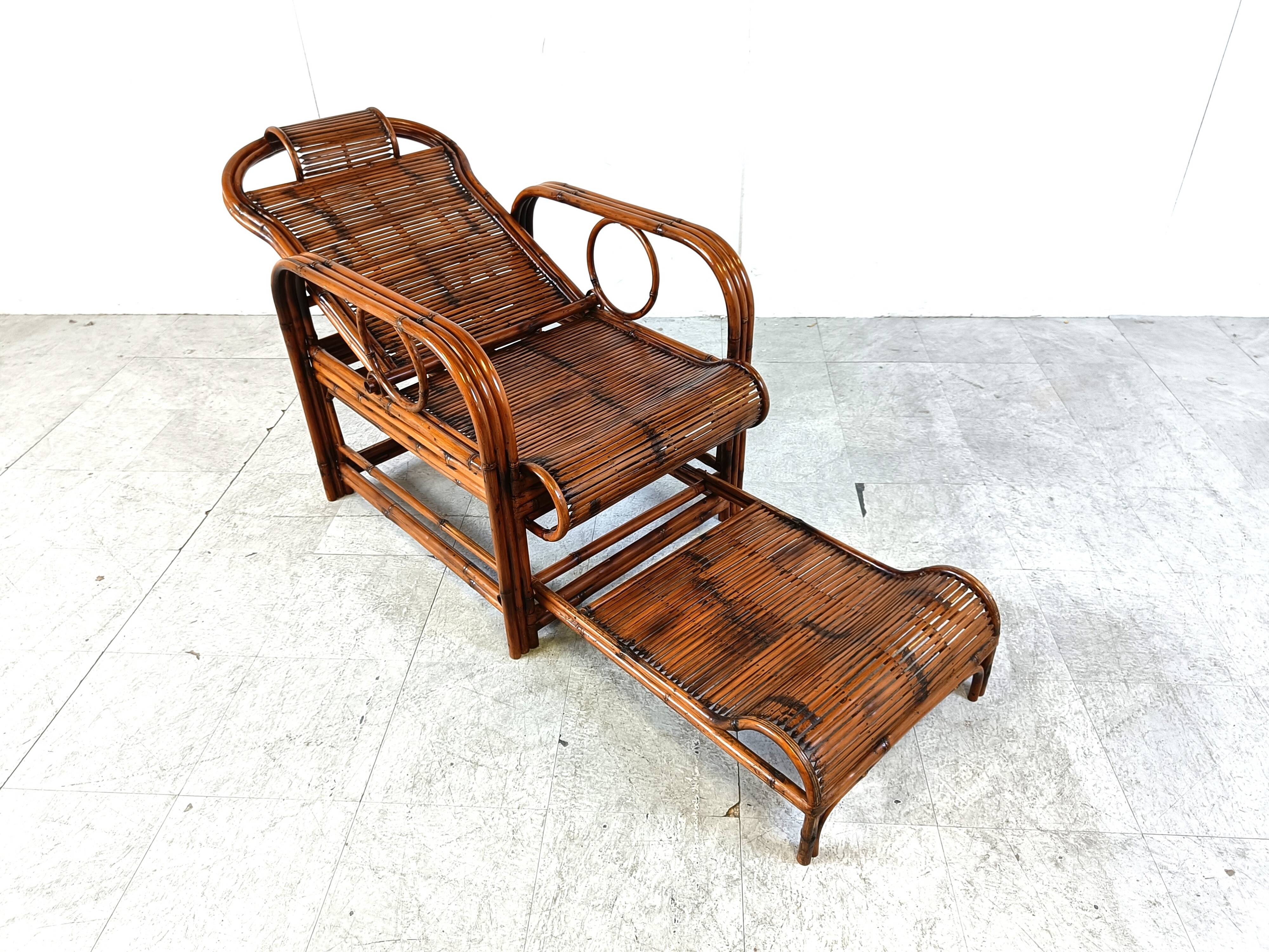 Chaise de jardin vintage en rotin et bambou, 1950