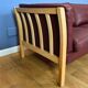 Mid century modern danish maroon leather & beech 2.5 seat sofa settee