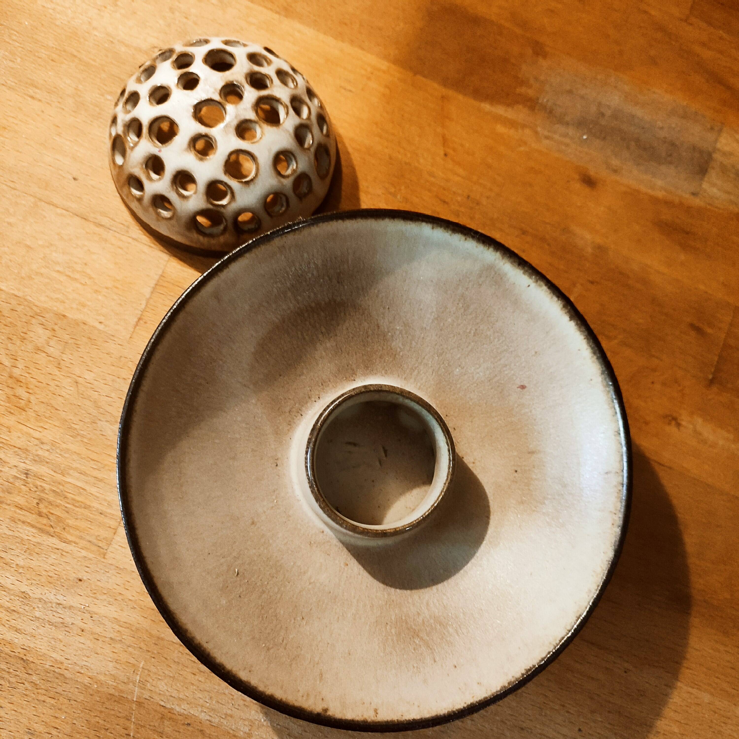 Handmade stoneware flower frog