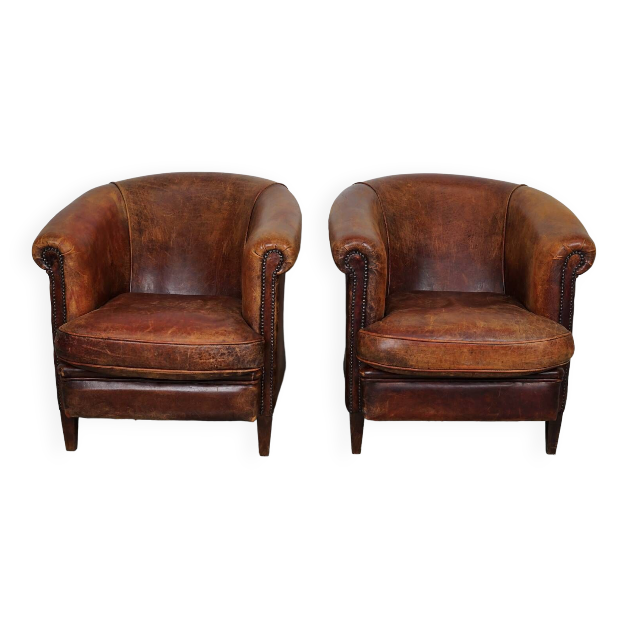 Fauteuil Club Vintage en Cuir Couleur Cognac, Pays-Bas, Set de 2