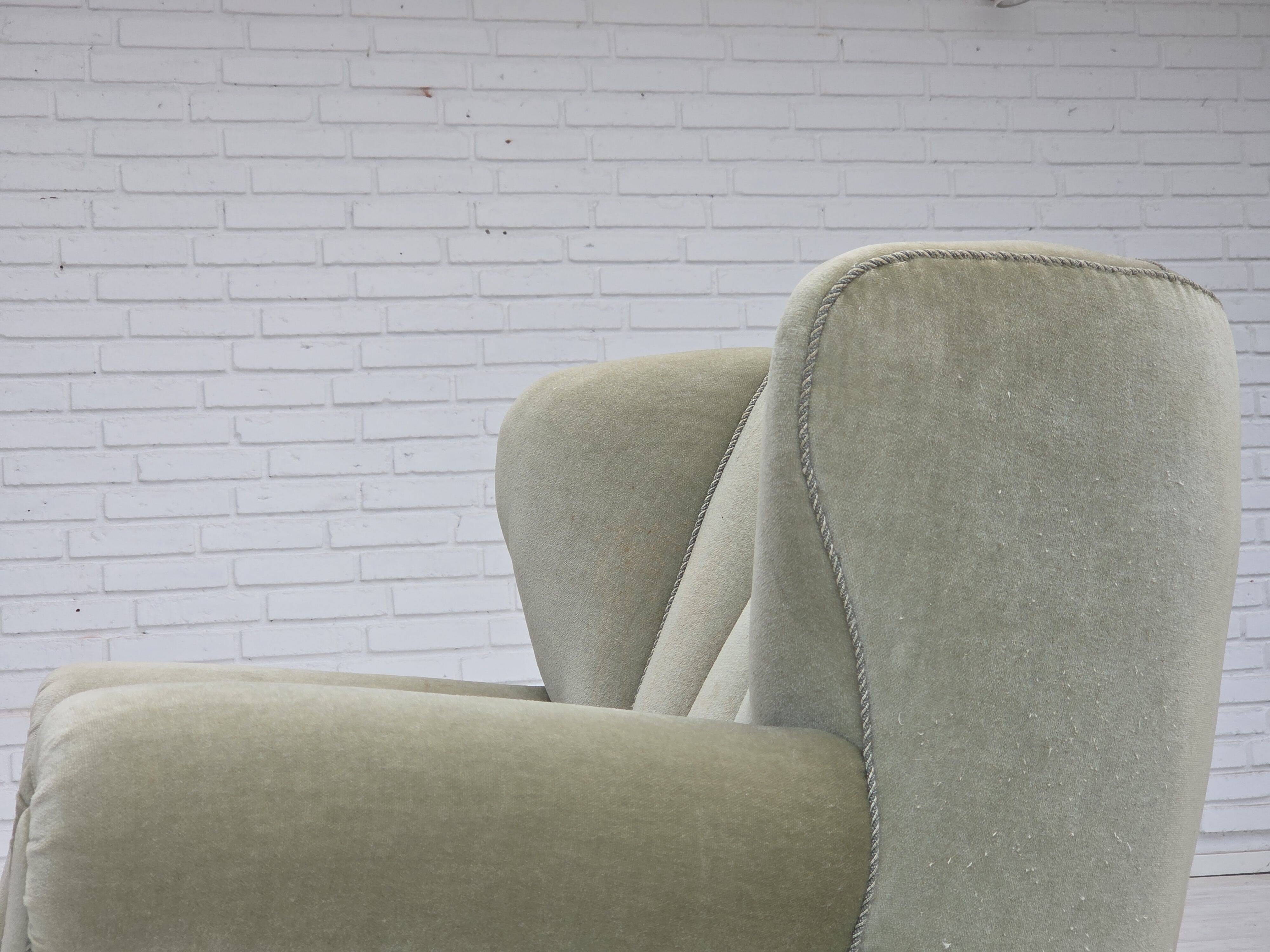 1970s, Danish relax armchair, light green furniture velour