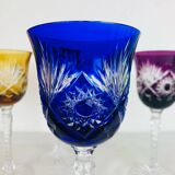 6 handmade crystal stemmed glasses from Lorraine, multi-colored